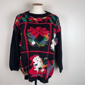 Vintage Christmas Sweater Wreath Santa Snowman Candle Size Large